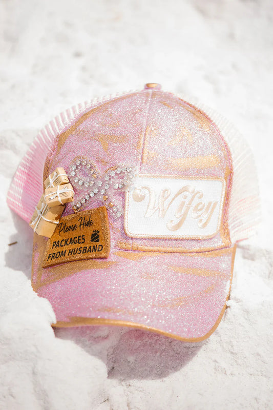 Judith March WIFEY PINK GLITTER HAT