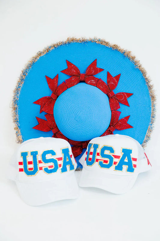 Judith March MOM + MINI USA STRIPED TRUCKER HATS