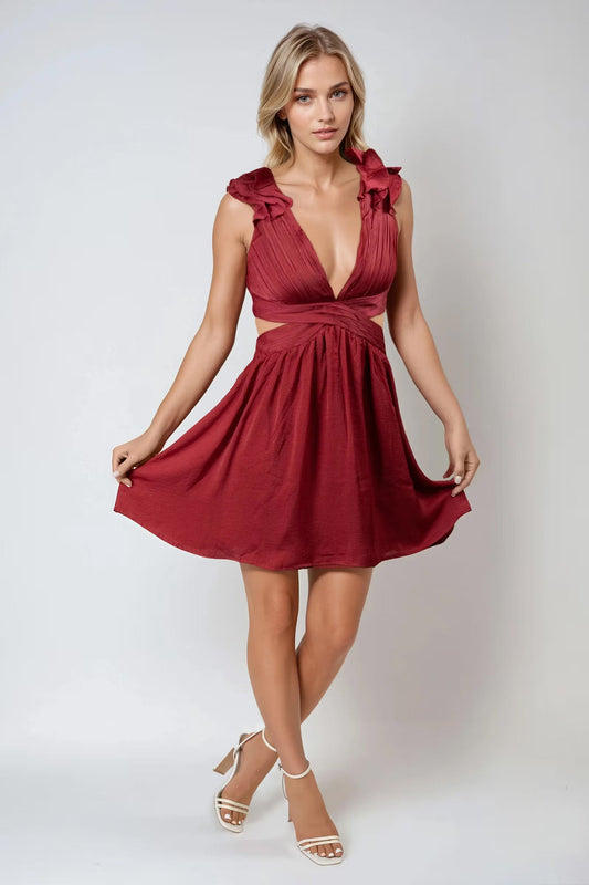 Tobi Hot To Go Ruffle Cut Out Mini Dress