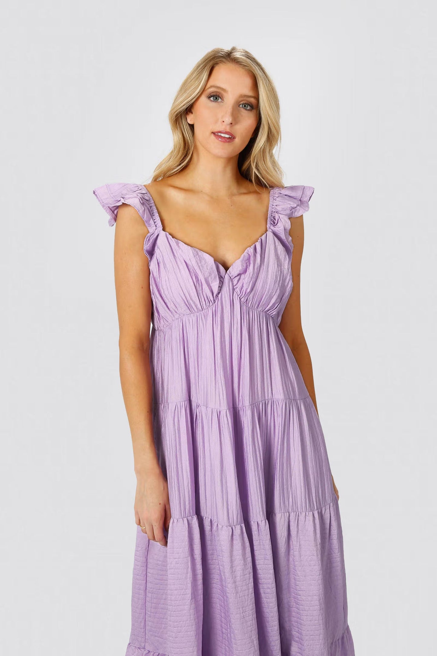 Tobi Mary Jane Tiered Ruffled Sleeves Maxi Dress