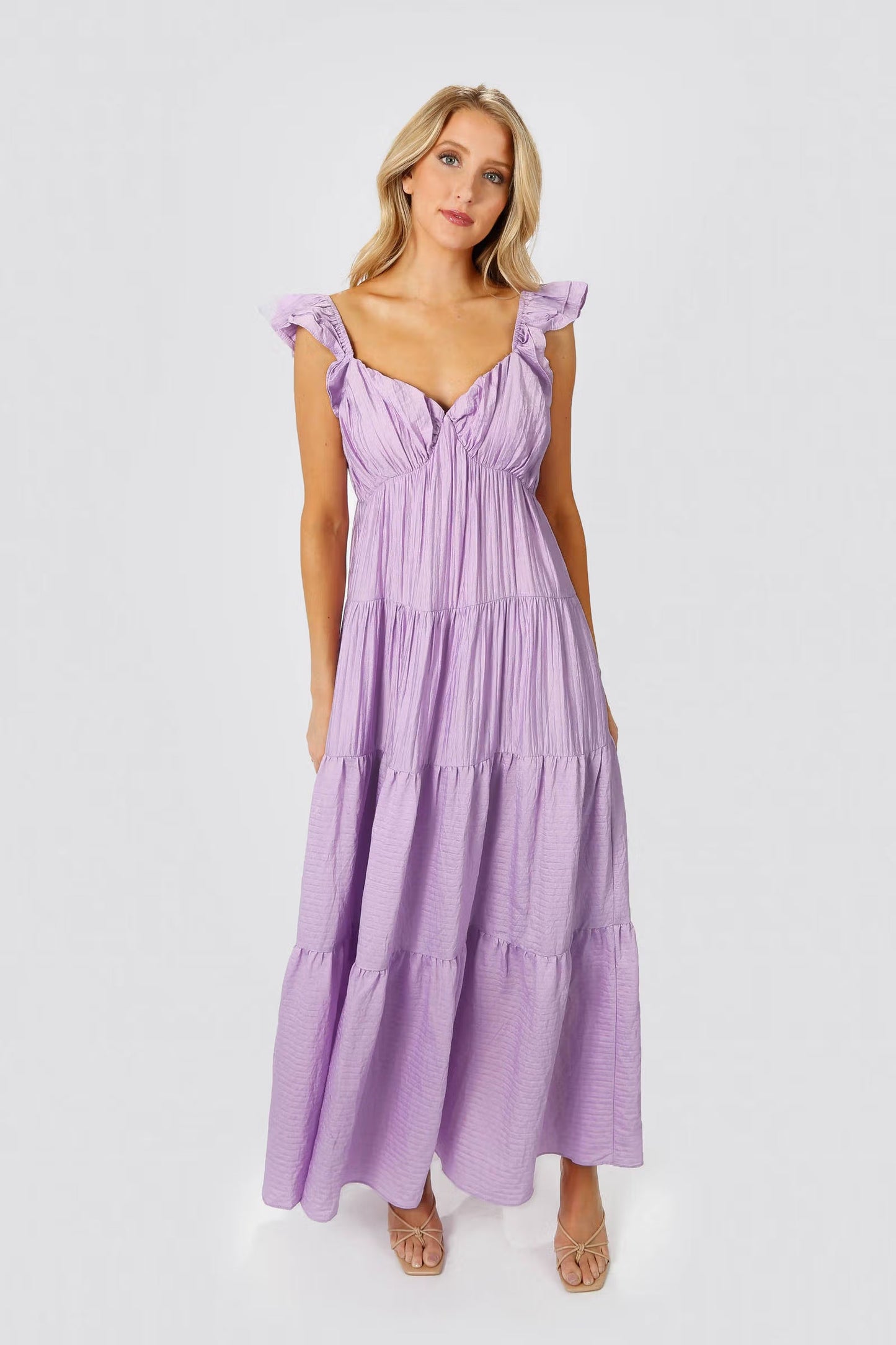 Tobi Mary Jane Tiered Ruffled Sleeves Maxi Dress