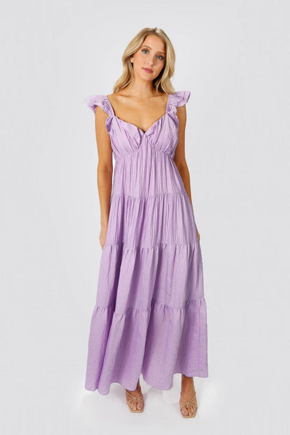 Tobi Mary Jane Tiered Ruffled Sleeves Maxi Dress