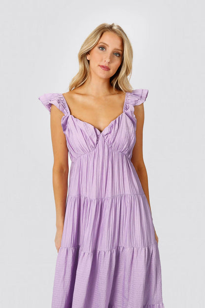 Tobi Mary Jane Tiered Ruffled Sleeves Maxi Dress