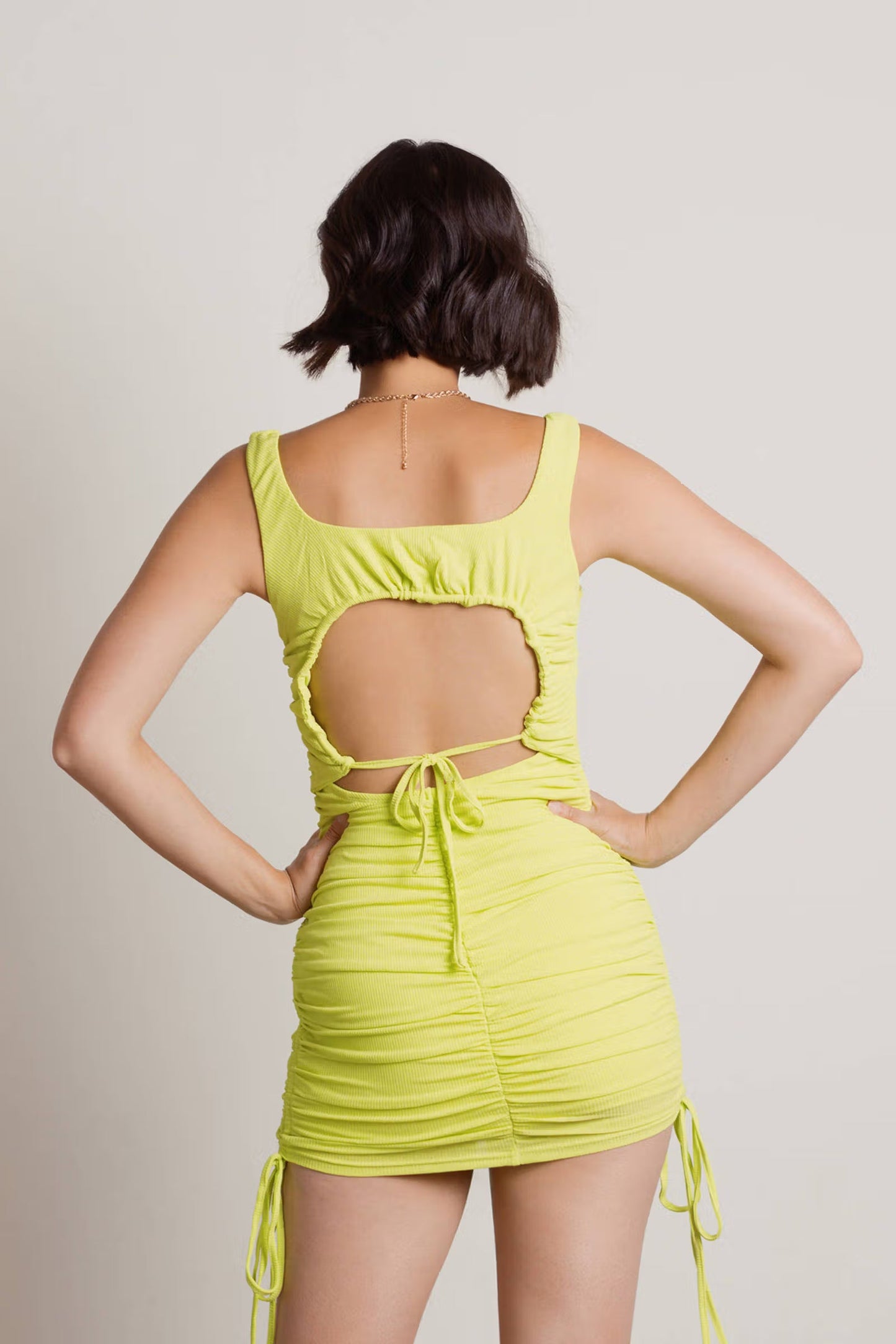 Tobi Party With Us Ruched Open Back Mini Dress x2