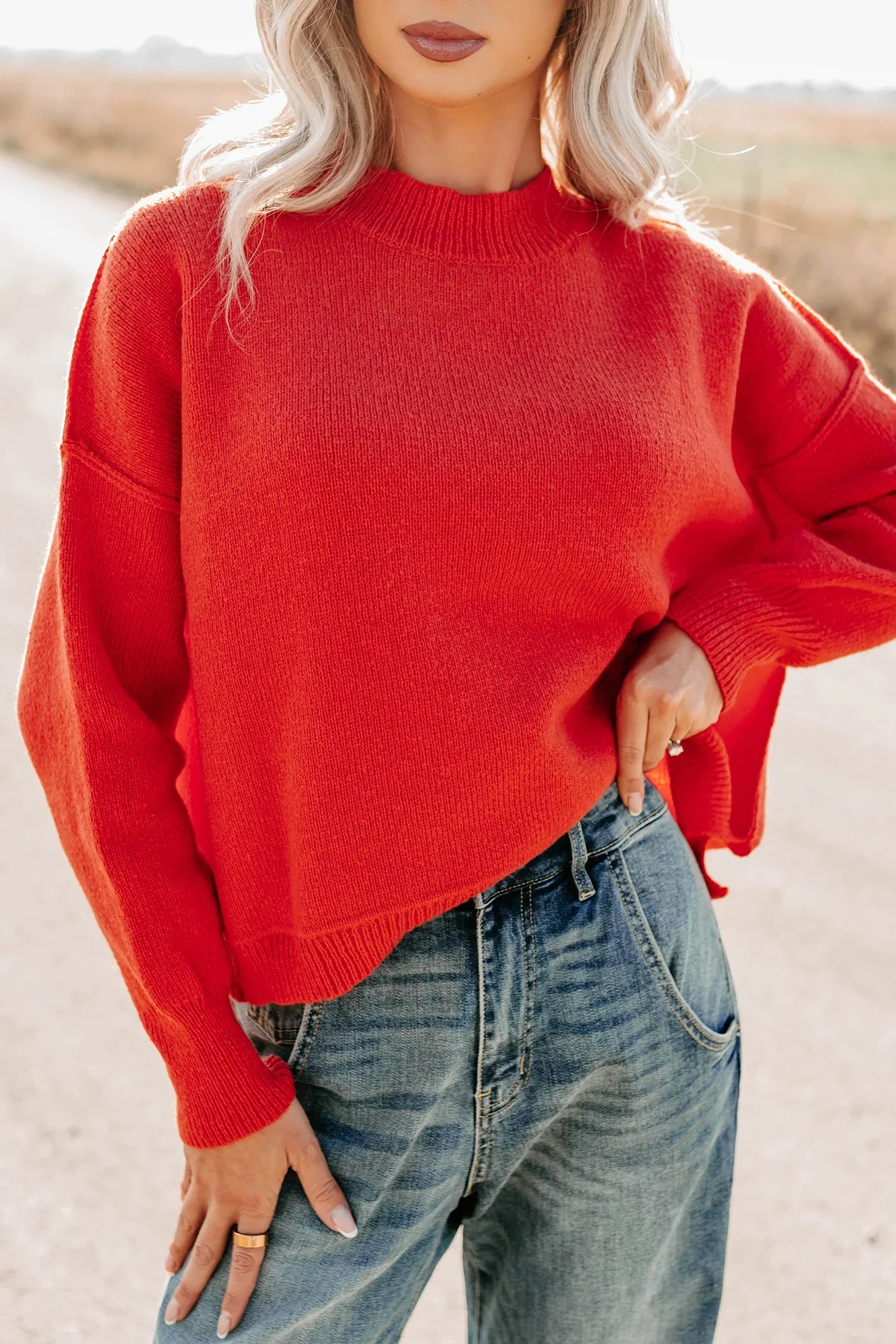 NanaMacs Evening Nest Reverse Stitch Knit Sweater (Red)