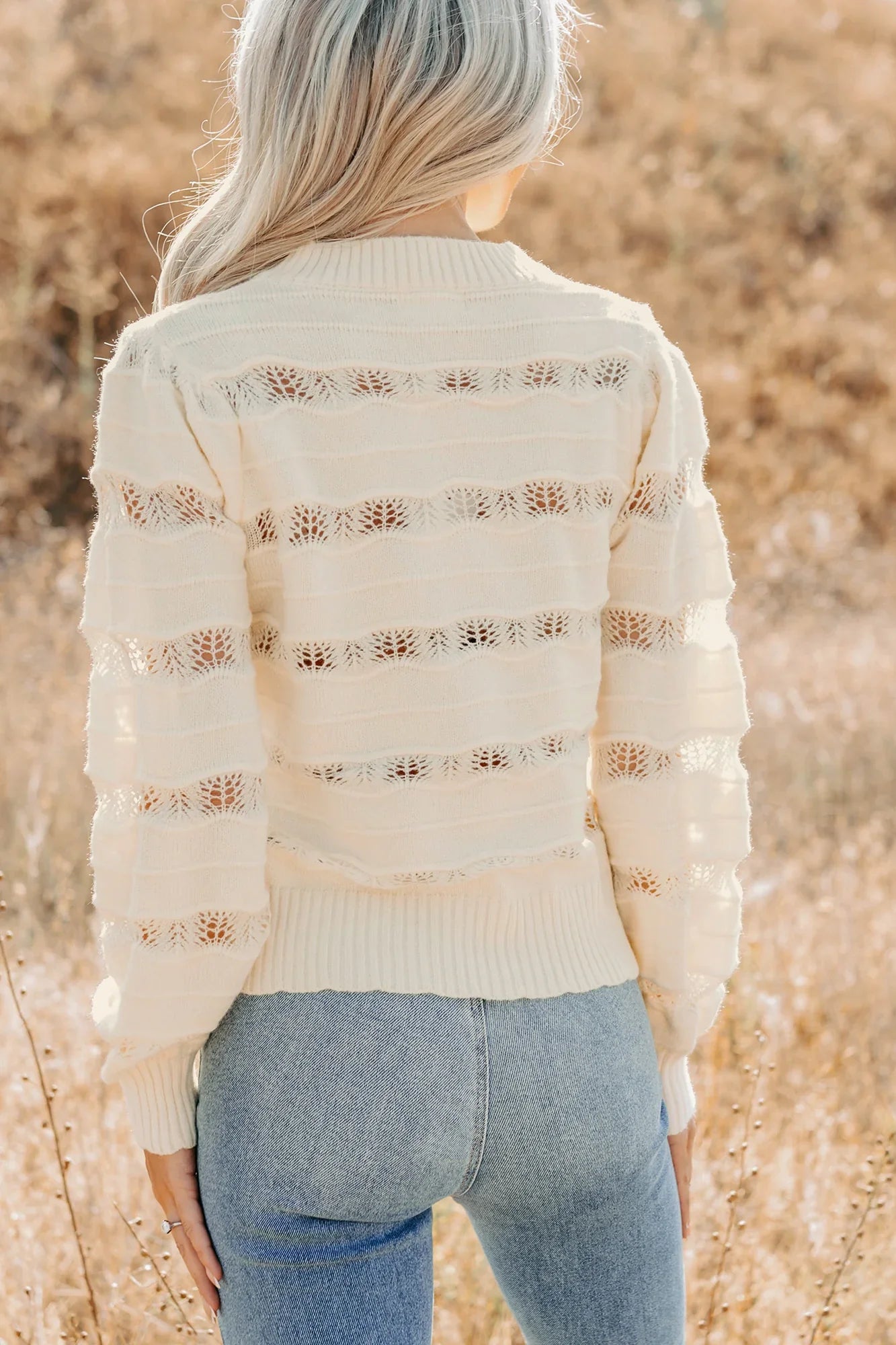 NanaMacs Quiet Mornings Open Knit Detailed Sweater (Cream)