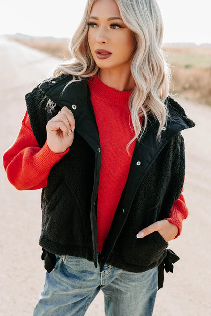 NanaMacs Dream Ahead Fleece Side Tie Vest (Black)