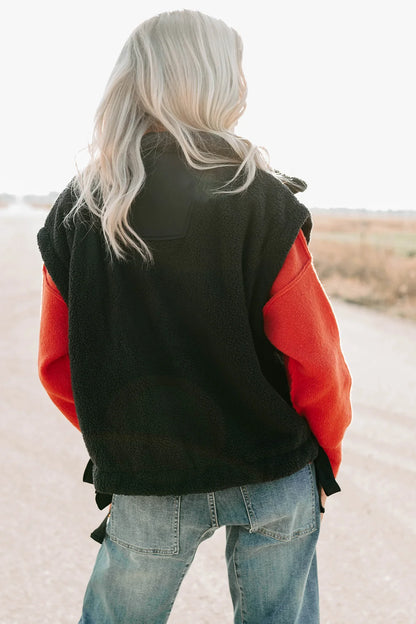 NanaMacs Dream Ahead Fleece Side Tie Vest (Black)