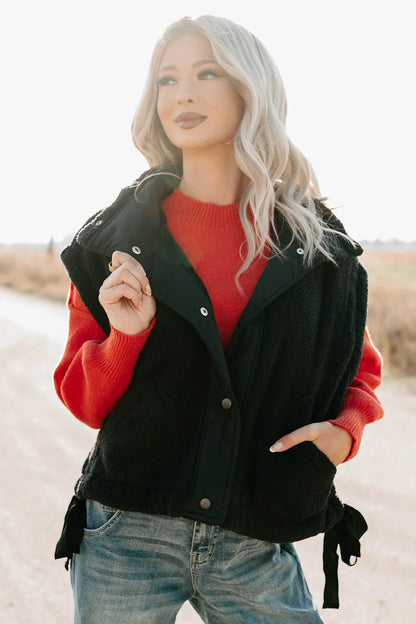 NanaMacs Dream Ahead Fleece Side Tie Vest (Black)