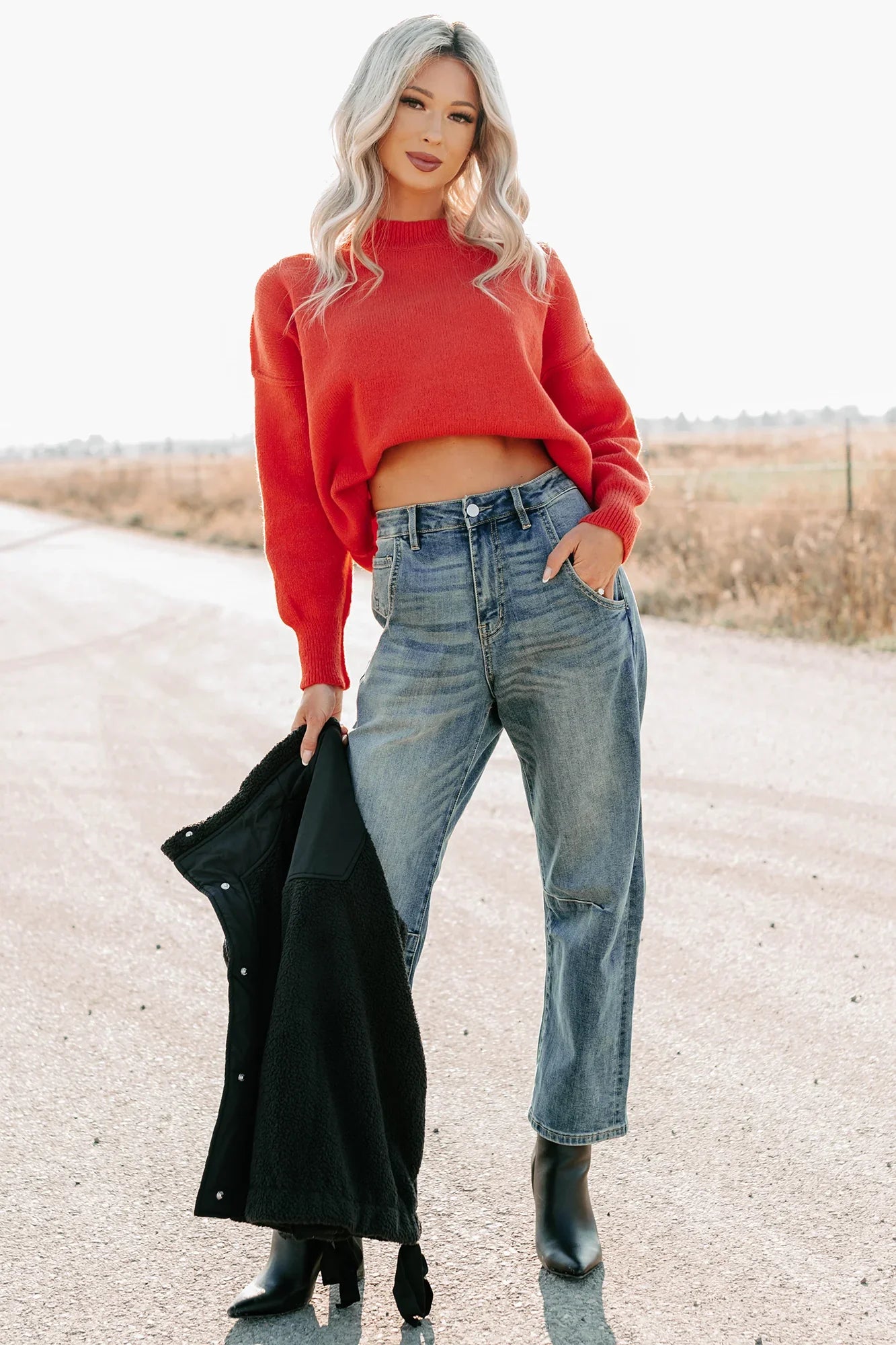 NanaMacs Evening Nest Reverse Stitch Knit Sweater (Red)