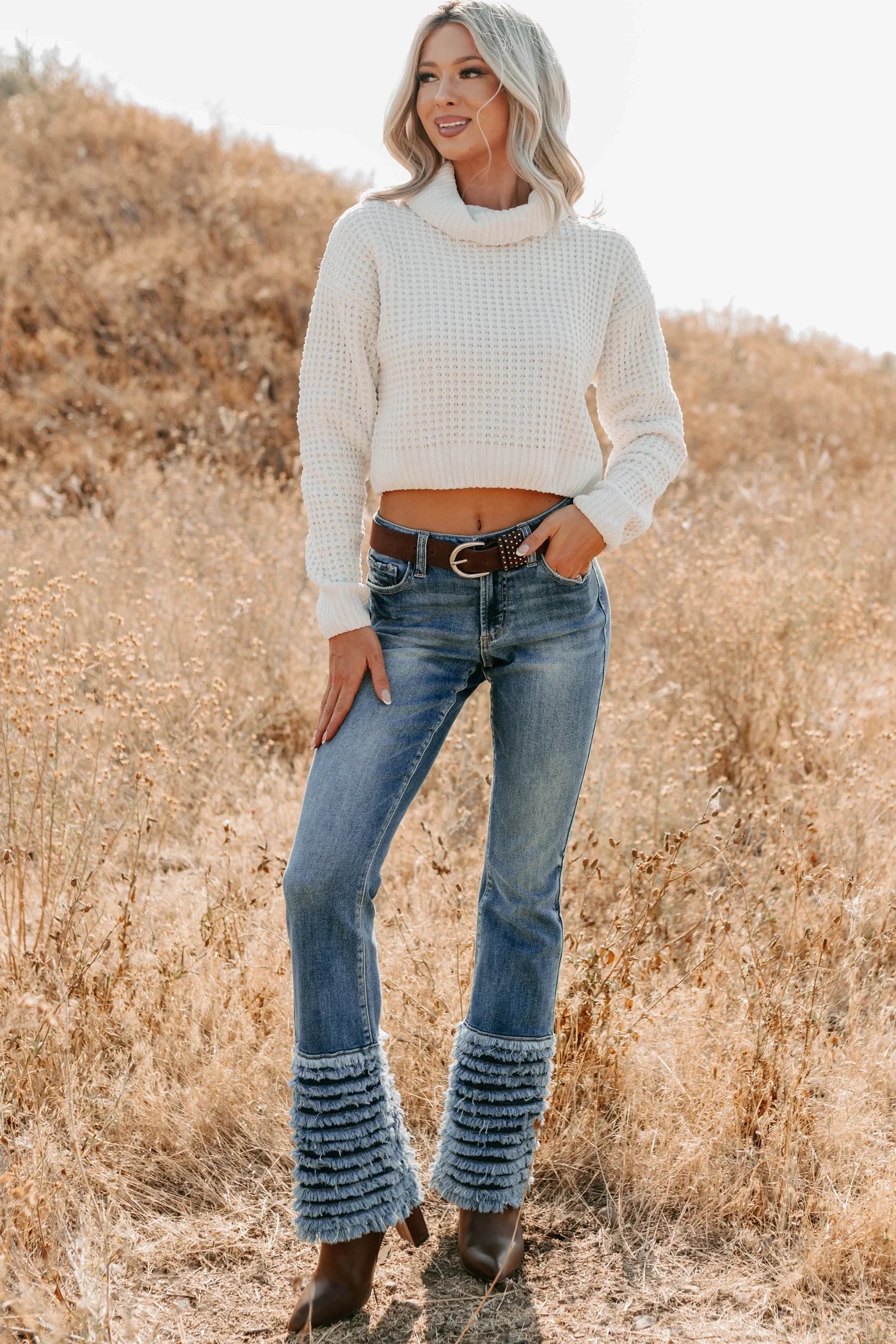 NanaMacs Snug Session Turtleneck Chenille Crop Sweater (Ivory)