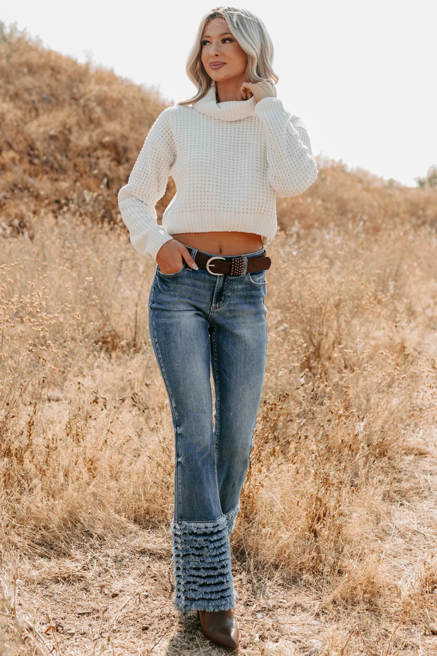 NanaMacs Snug Session Turtleneck Chenille Crop Sweater (Ivory)