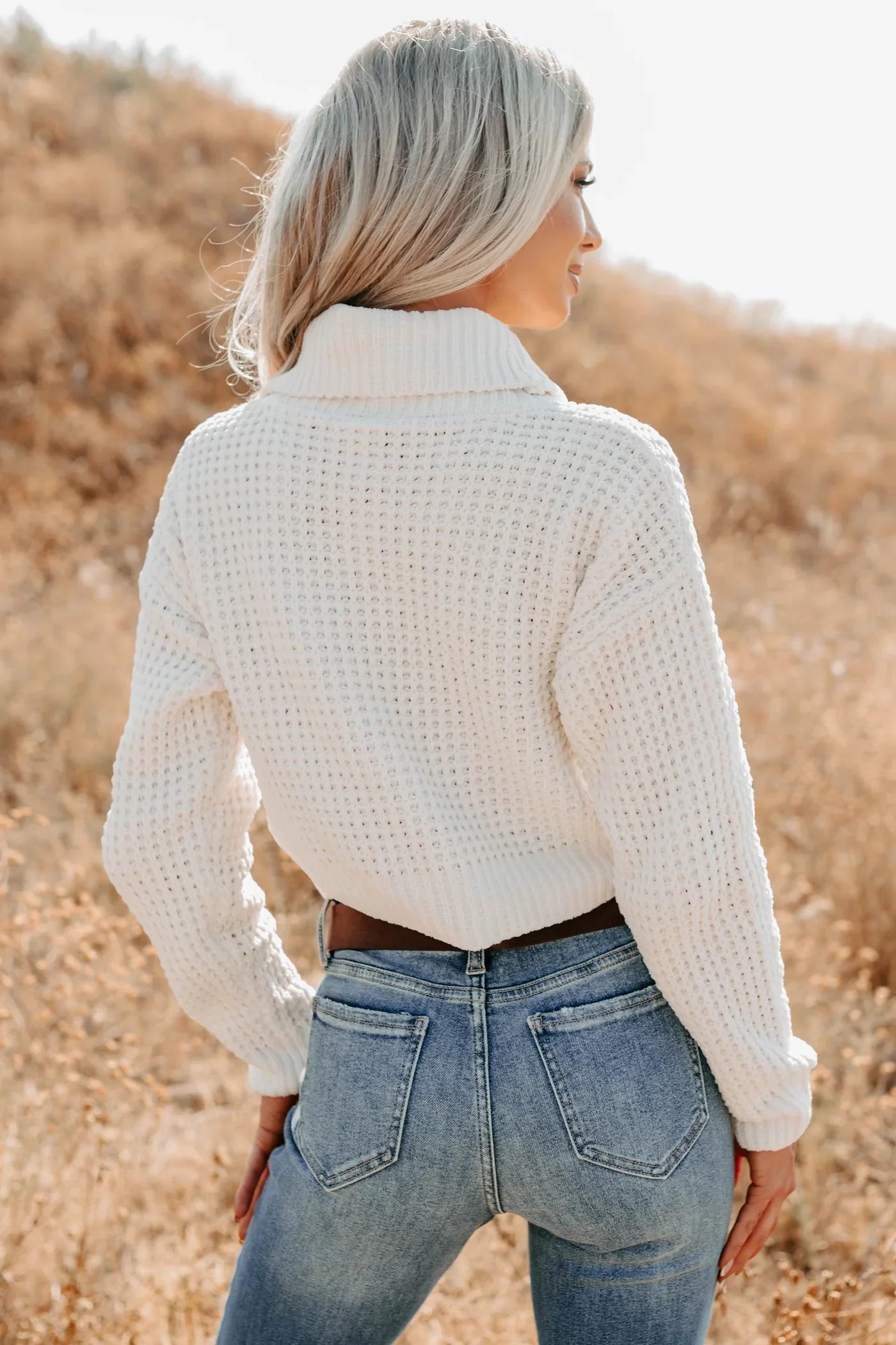 NanaMacs Snug Session Turtleneck Chenille Crop Sweater (Ivory)