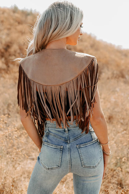 NanaMacs Midnight Range Faux Suede Collared Fringe Shawl (Tan)