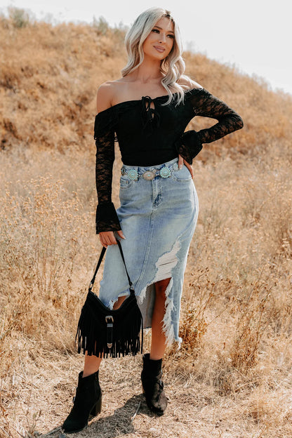 NanaMacs Throne Ready Off The Shoulder Lace Bodysuit (Black)