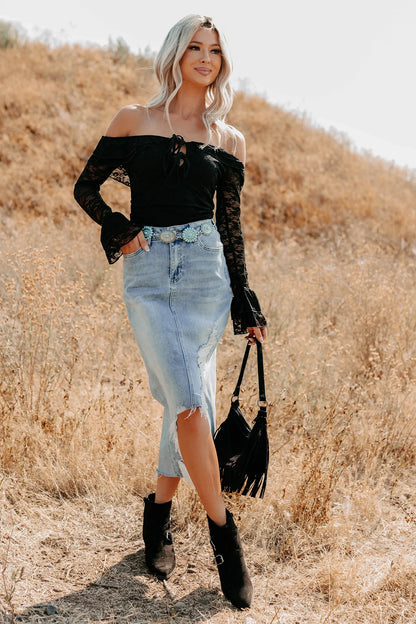 NanaMacs Throne Ready Off The Shoulder Lace Bodysuit (Black)