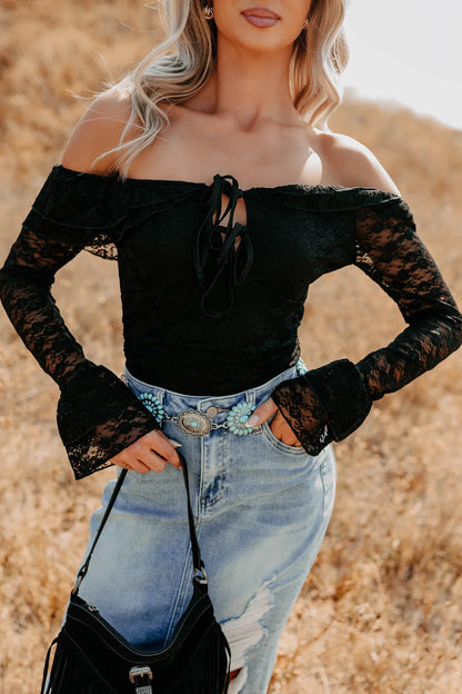 NanaMacs Throne Ready Off The Shoulder Lace Bodysuit (Black)