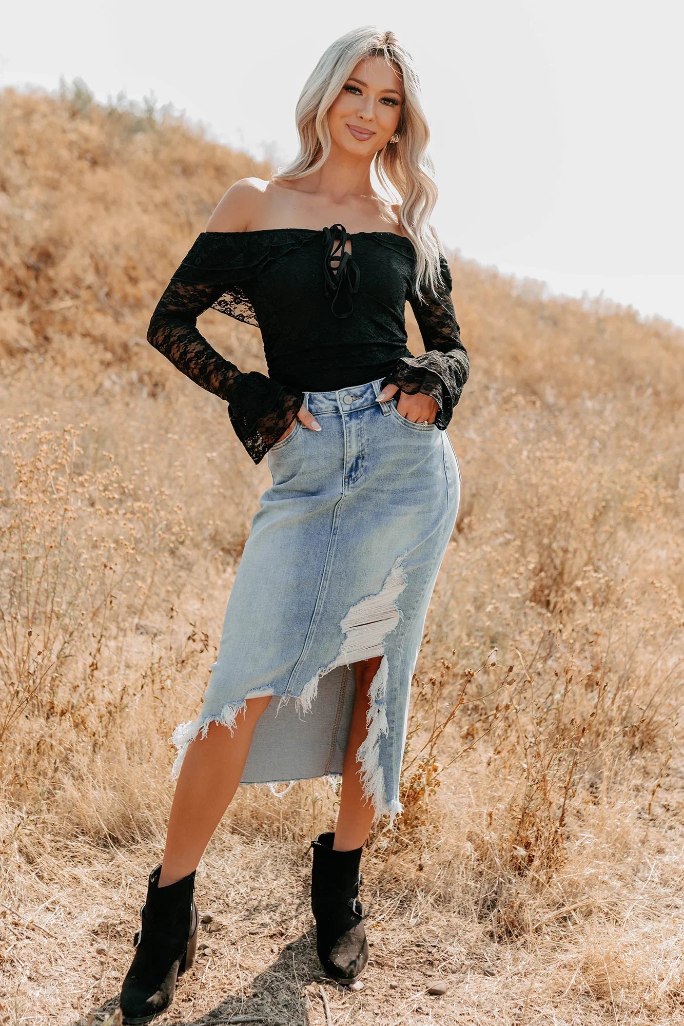 NanaMacs Throne Ready Off The Shoulder Lace Bodysuit (Black)