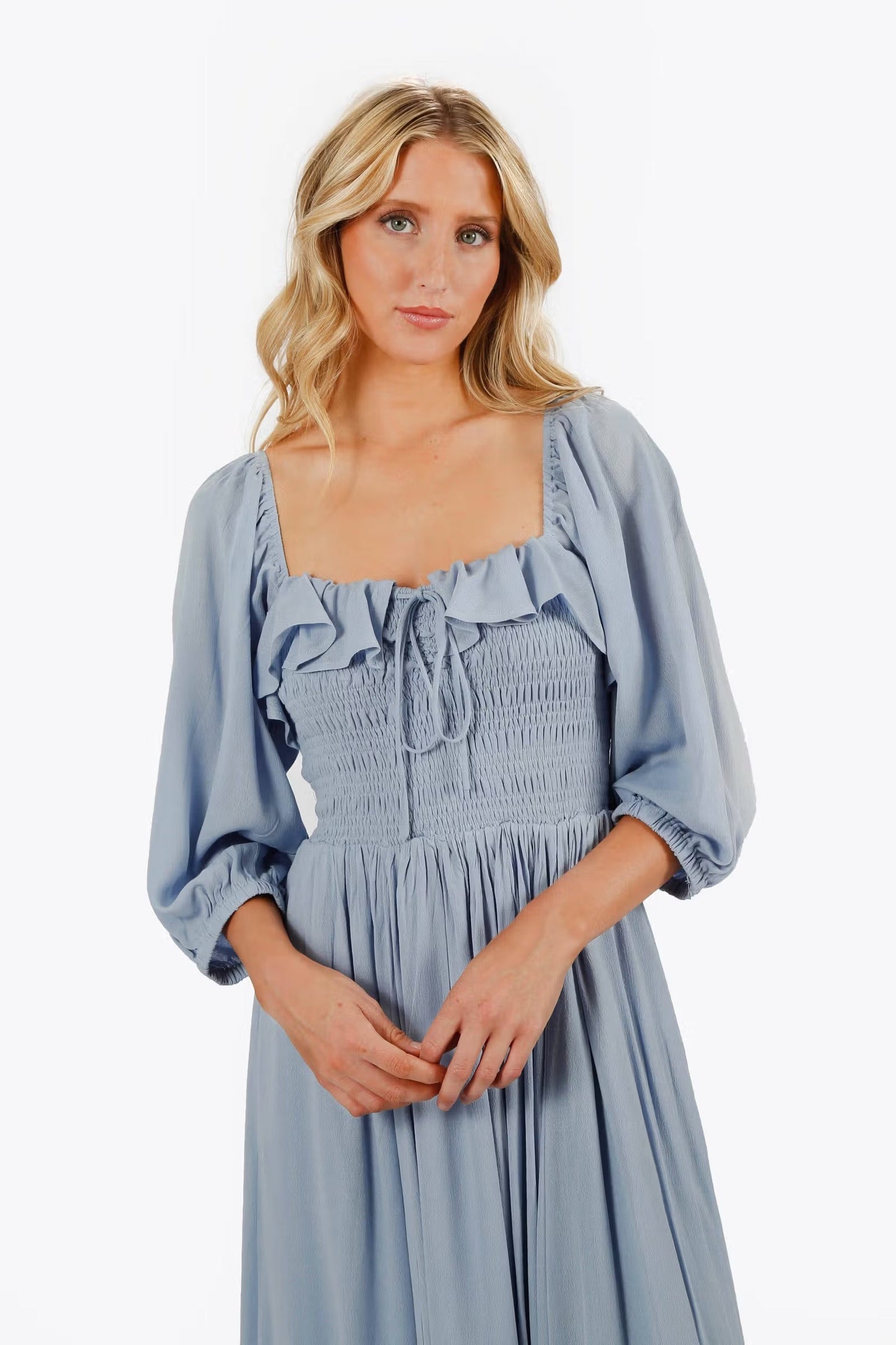 Tobi Ariadne Geri Dress Square Neck Smocked Midi Dress