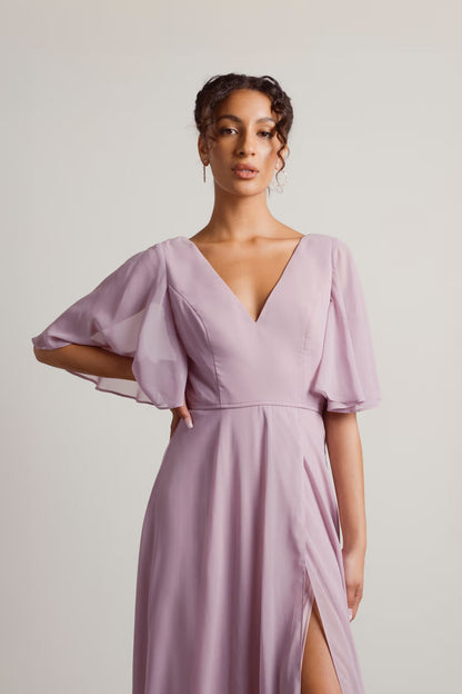 Tobi Come Closer To Me Butterfly Sleeve High Slit Maxi Dress