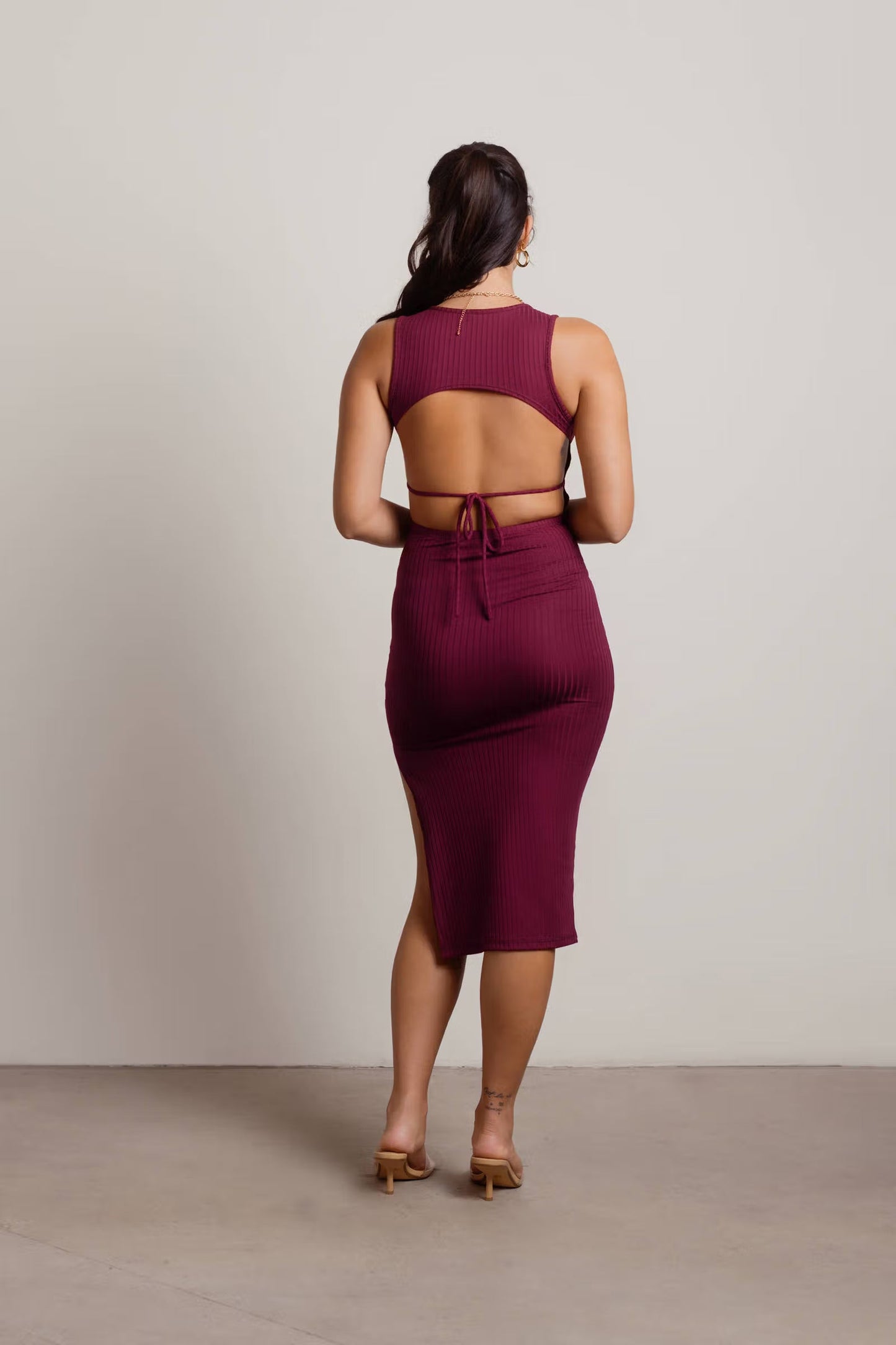 Tobi Katara Ribbed Open Back Midi Dress x2