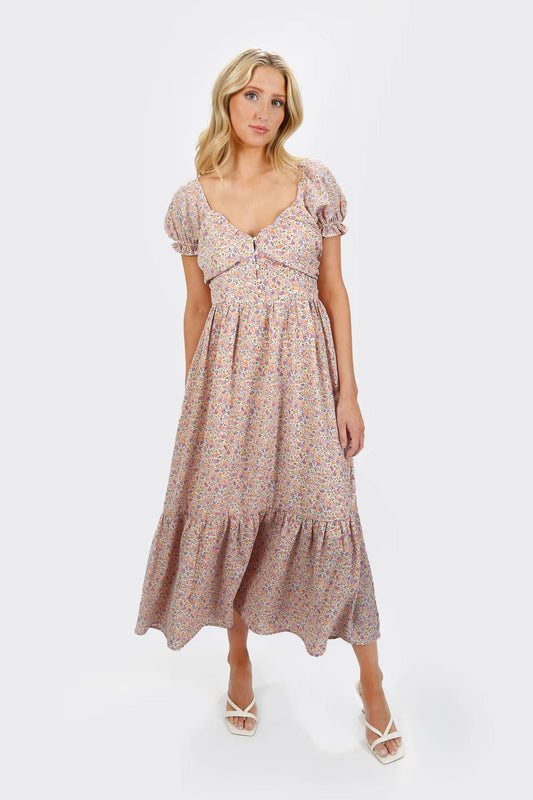 Tobi Alaia Floral Puff Sleeve Maxi Dress