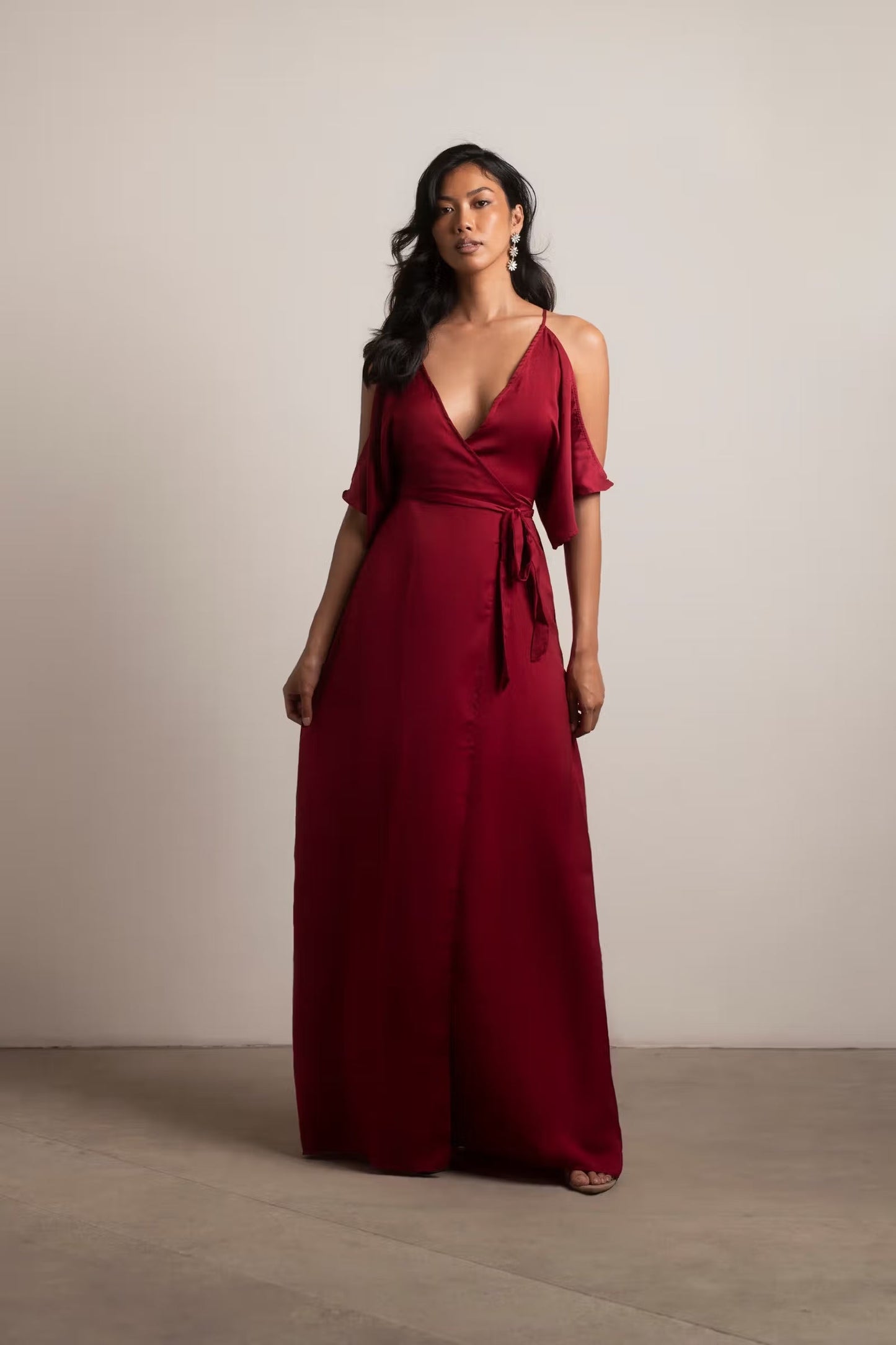 Tobi Feeling The Night Satin Cold Shoulder Maxi Dress