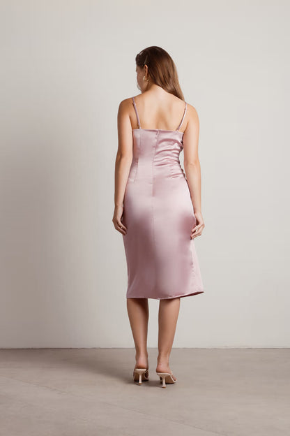 Tobi Maddy Satin Slit Midi Dress x2