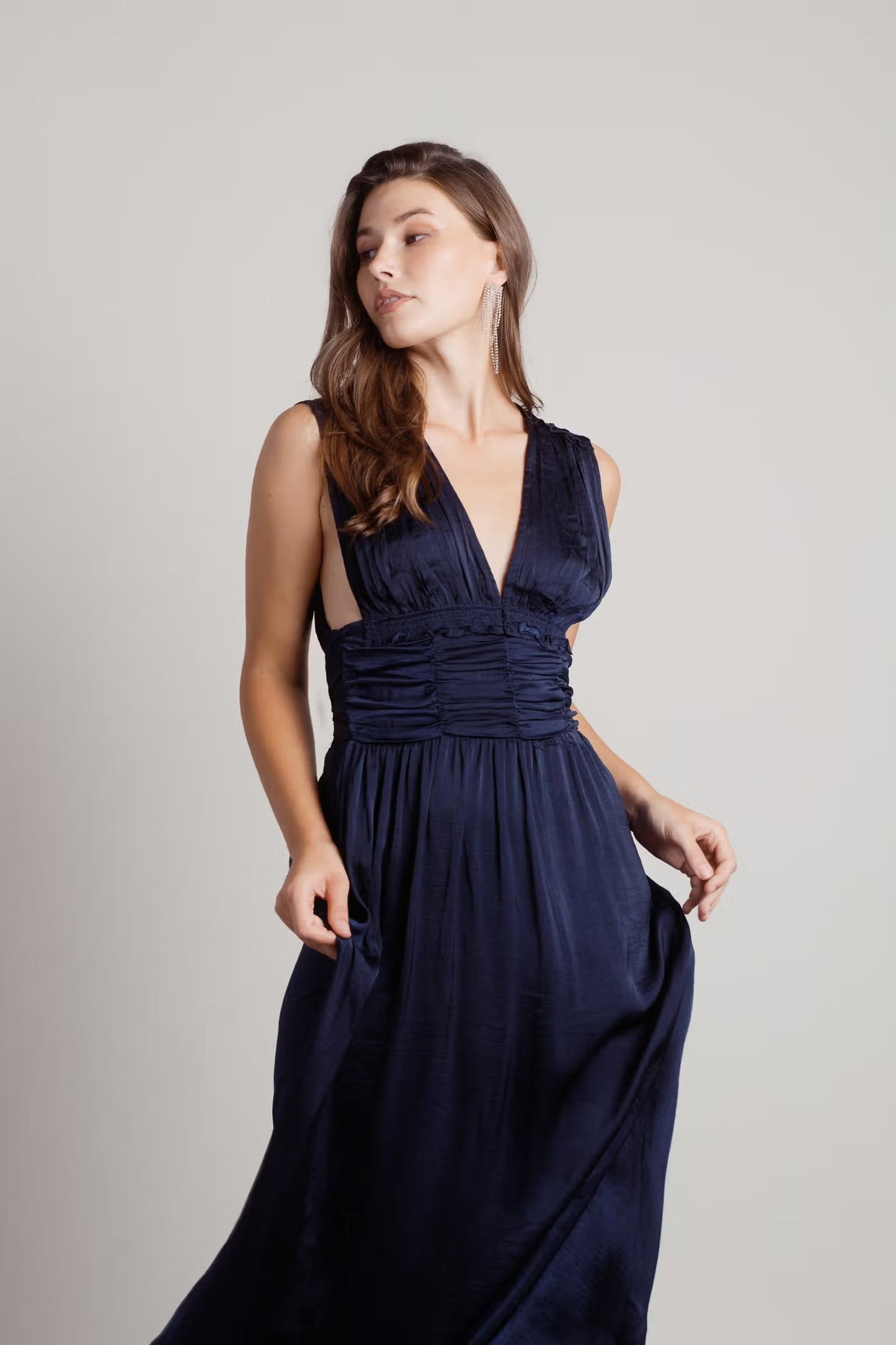 Tobi Goddess Satin Smocked Maxi Dress