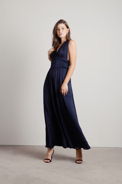 Tobi Goddess Satin Smocked Maxi Dress
