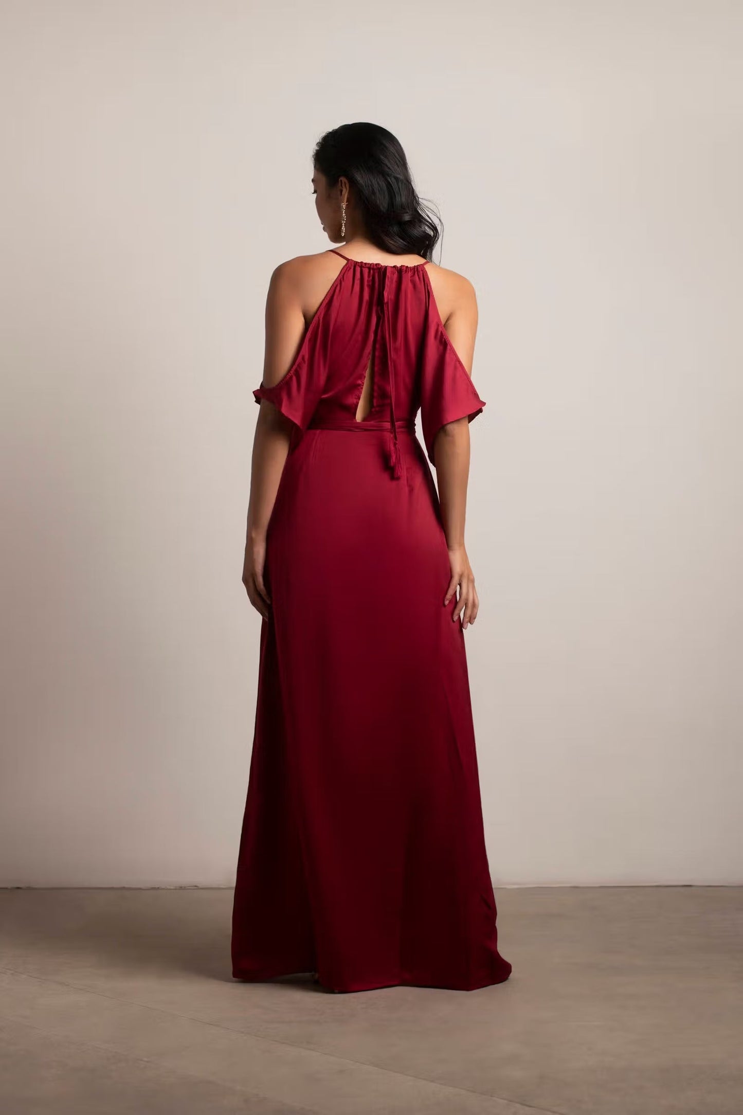Tobi Feeling The Night Satin Cold Shoulder Maxi Dress