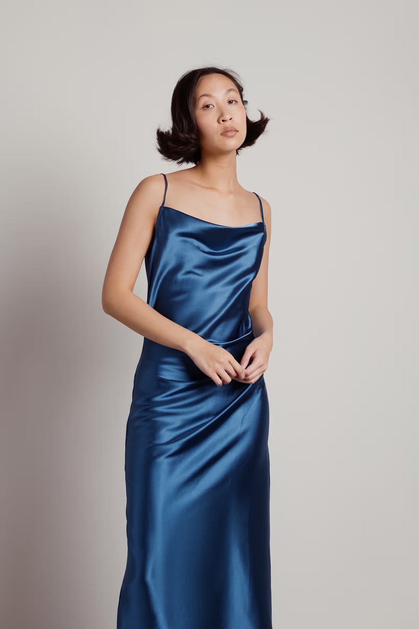 Tobi Charm Me Satin Cowl Neck Midi Dress