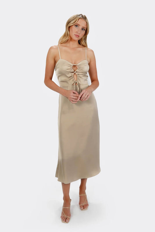 Tobi Ellianne Keyhole Satin Midi Dress