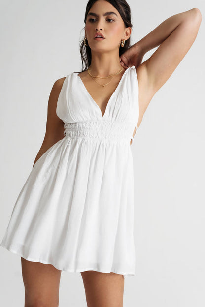 Tobi Braelyn Off White Ruched Side Cutout Skater Mini Dress x2