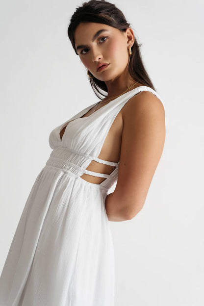 Tobi Braelyn Off White Ruched Side Cutout Skater Mini Dress x2