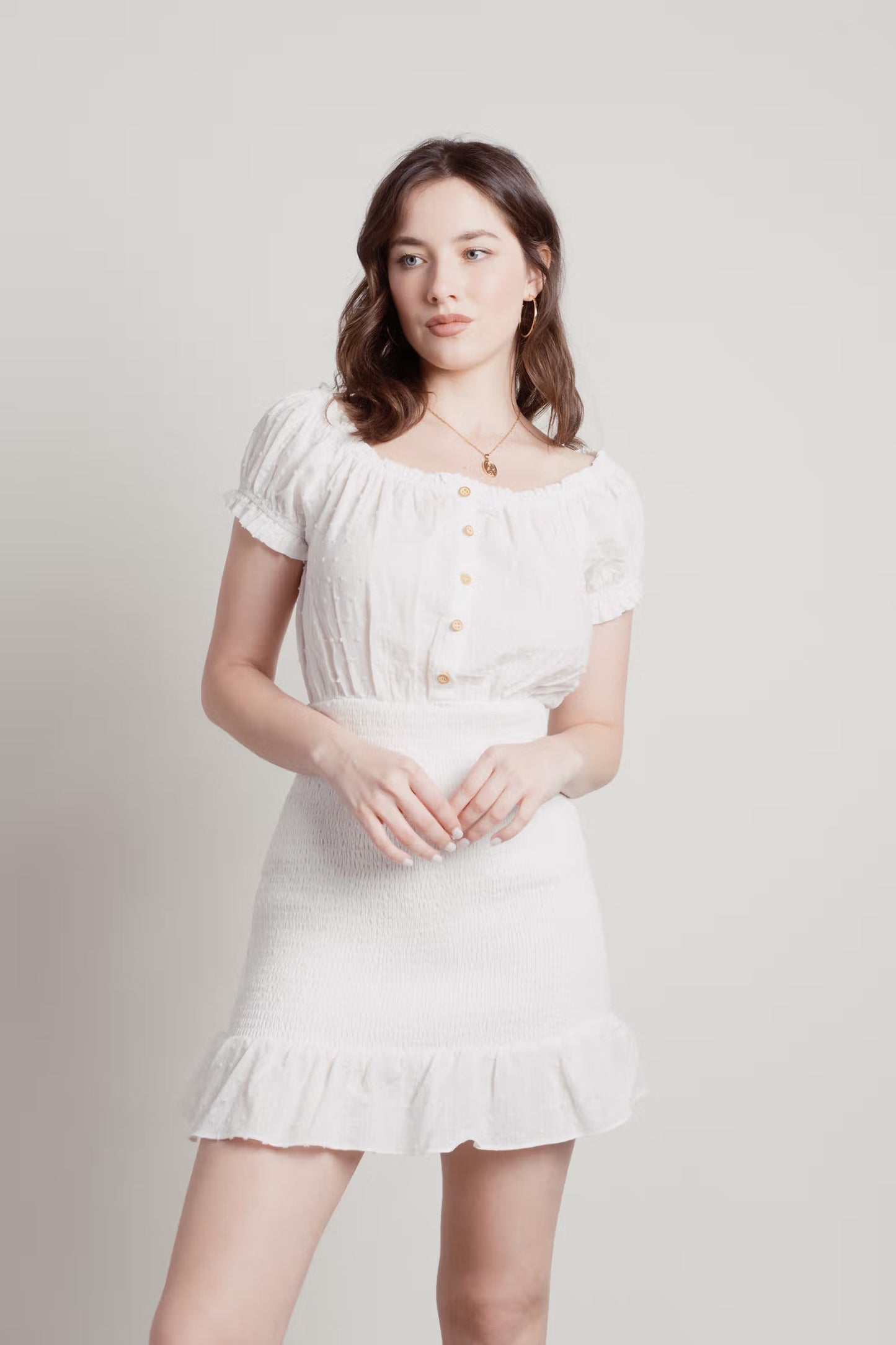 Tobi Hours Later Ruffle Smocked Mini Dress