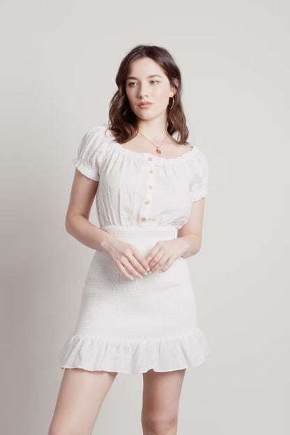 Tobi Hours Later Ruffle Smocked Mini Dress