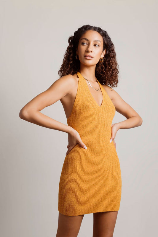 Tobi Aylah Halter Ribbed Knit Bodycon Mini Dress x2