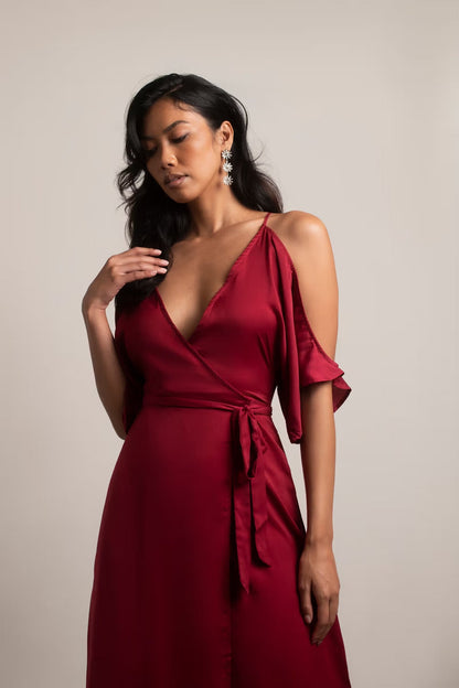 Tobi Feeling The Night Satin Cold Shoulder Maxi Dress