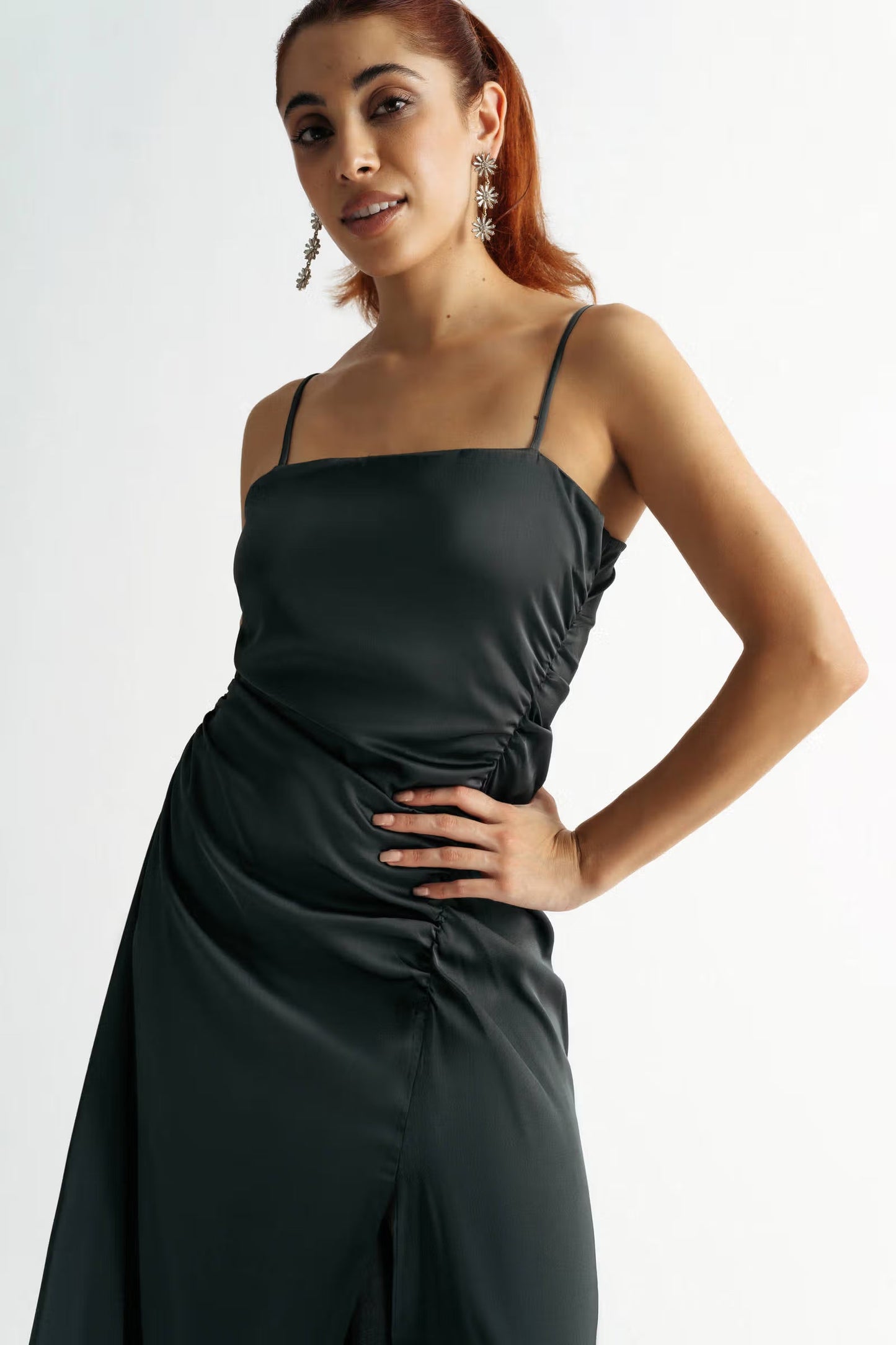 Tobi Kylie Ruched Slit Midi Dress