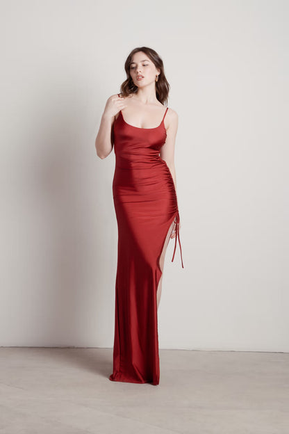 Tobi What A Night Ruched High Slit Maxi Dress