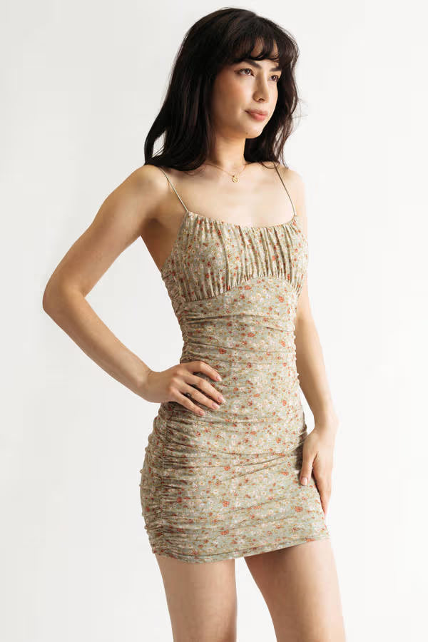 Tobi Stephanie Floral Ruched Mini Dress x2