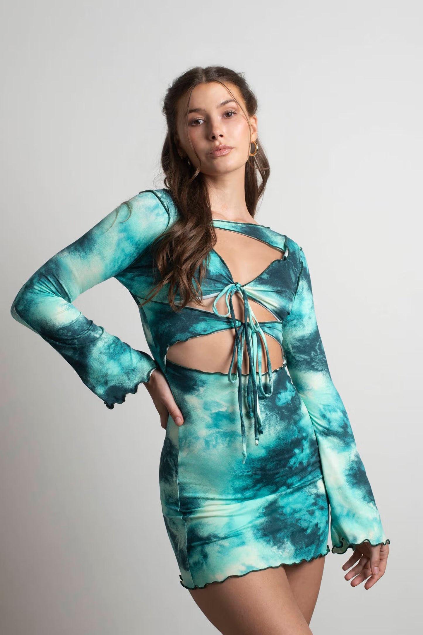 Tobi Underwater Tie Dye Cutout Mini Dress x2