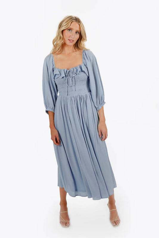 Tobi Ariadne Geri Dress Square Neck Smocked Midi Dress