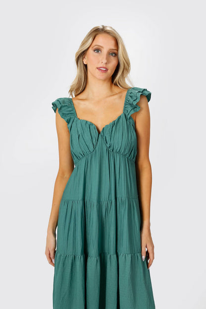 Tobi Mary Jane Tiered Ruffled Sleeves Maxi Dress