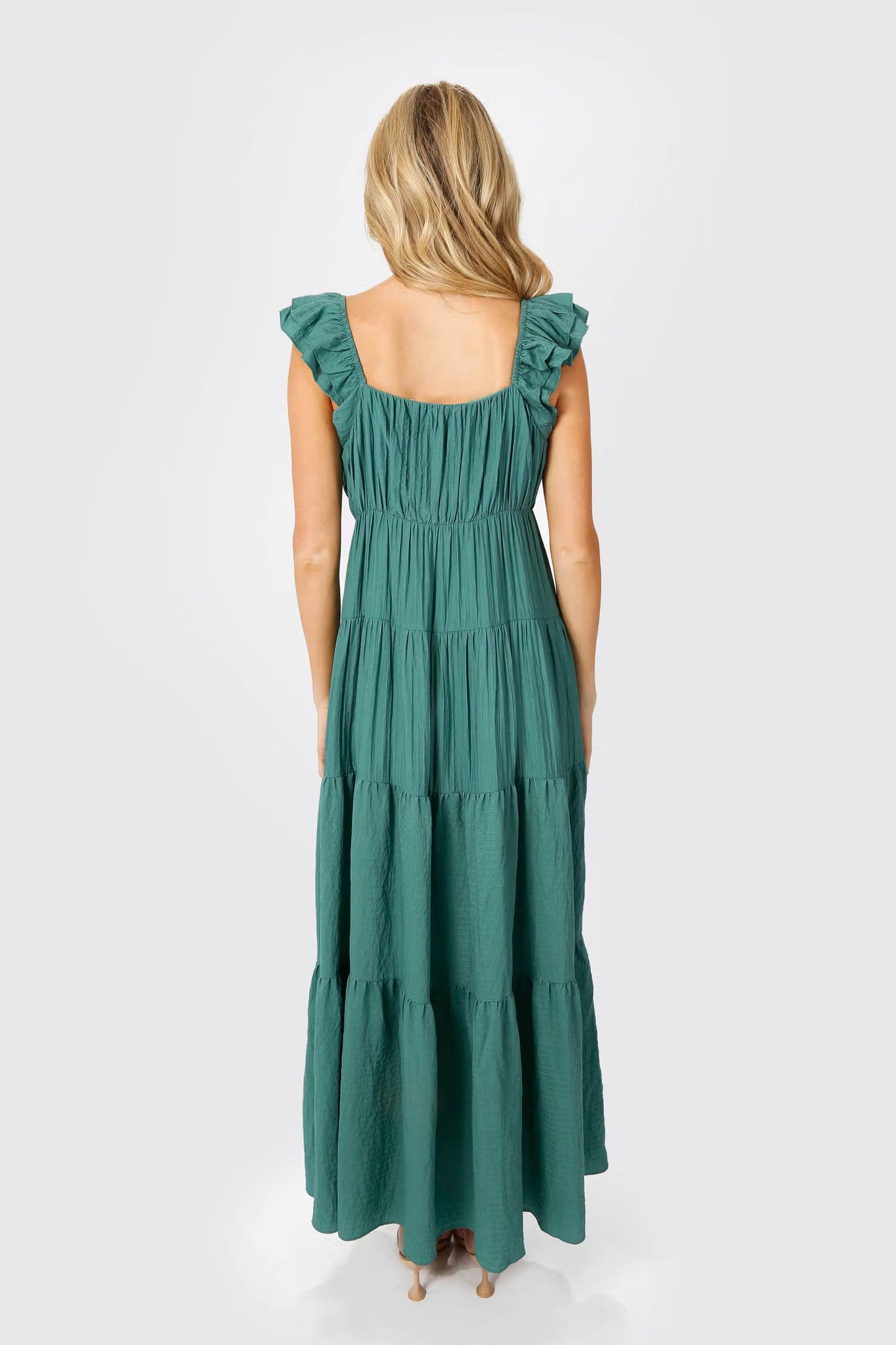 Tobi Mary Jane Tiered Ruffled Sleeves Maxi Dress