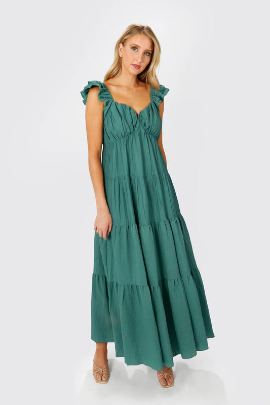Tobi Mary Jane Tiered Ruffled Sleeves Maxi Dress