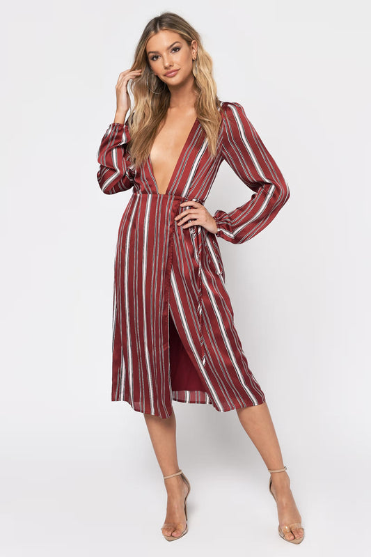 Tobi Don't Leave Plunging Wrap Midi Dress x2
