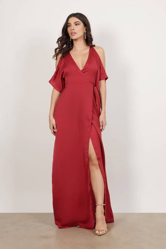 Tobi Feeling The Night Satin Cold Shoulder Maxi Dress