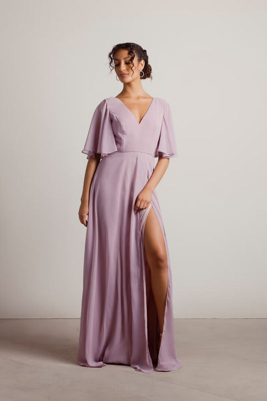 Tobi Come Closer To Me Butterfly Sleeve High Slit Maxi Dress